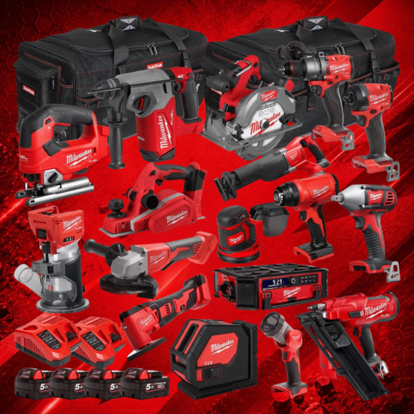 Milwaukee 18V 17 Piece Combo Kit with 4 x 5.0Ah Battery & Charger T4TKIT-32212 Or £2000