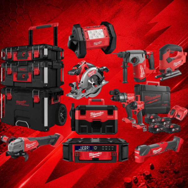 Milwaukee x PTM MONSTER 10 Piece Powertool Kit PLUS 3 Piece Packout Set - 4 x M18B5 5.0AH Batteries Or £1500
