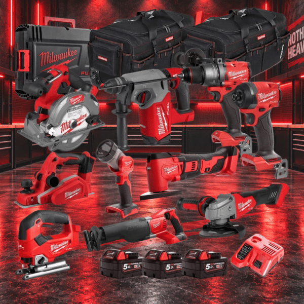 Milwaukee 18V 10 Piece Combo Kit with 3 x 5.0Ah Batteries & Charger M18T4TKIT-4637